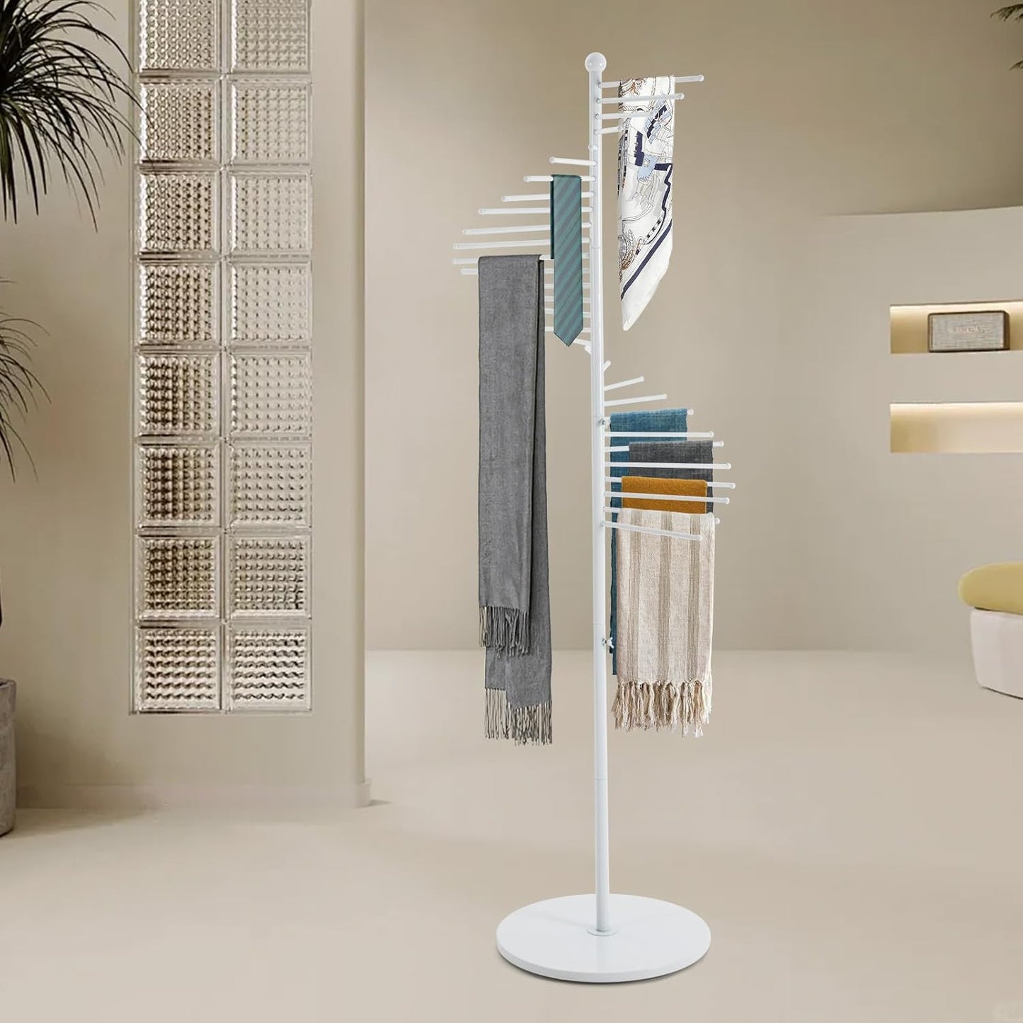 Scarf Display Stand 67" Spiral Scarf Holder Scarf Organizer Hijab Organizer Stand Scarf Hangers for Closet Clothing Store, Scarf Rack (White)