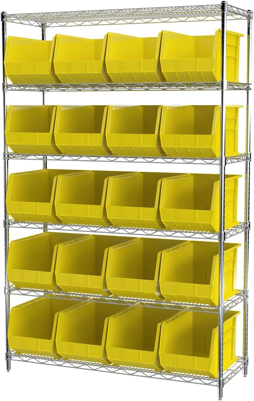 Akro-Mils 30260 AkroBins Plastic Storage Bins, Space-Saving Stackable Bins for Garage, Pantry, Craft Organization, 18" x 11" x 10", Stone, 6-Pack