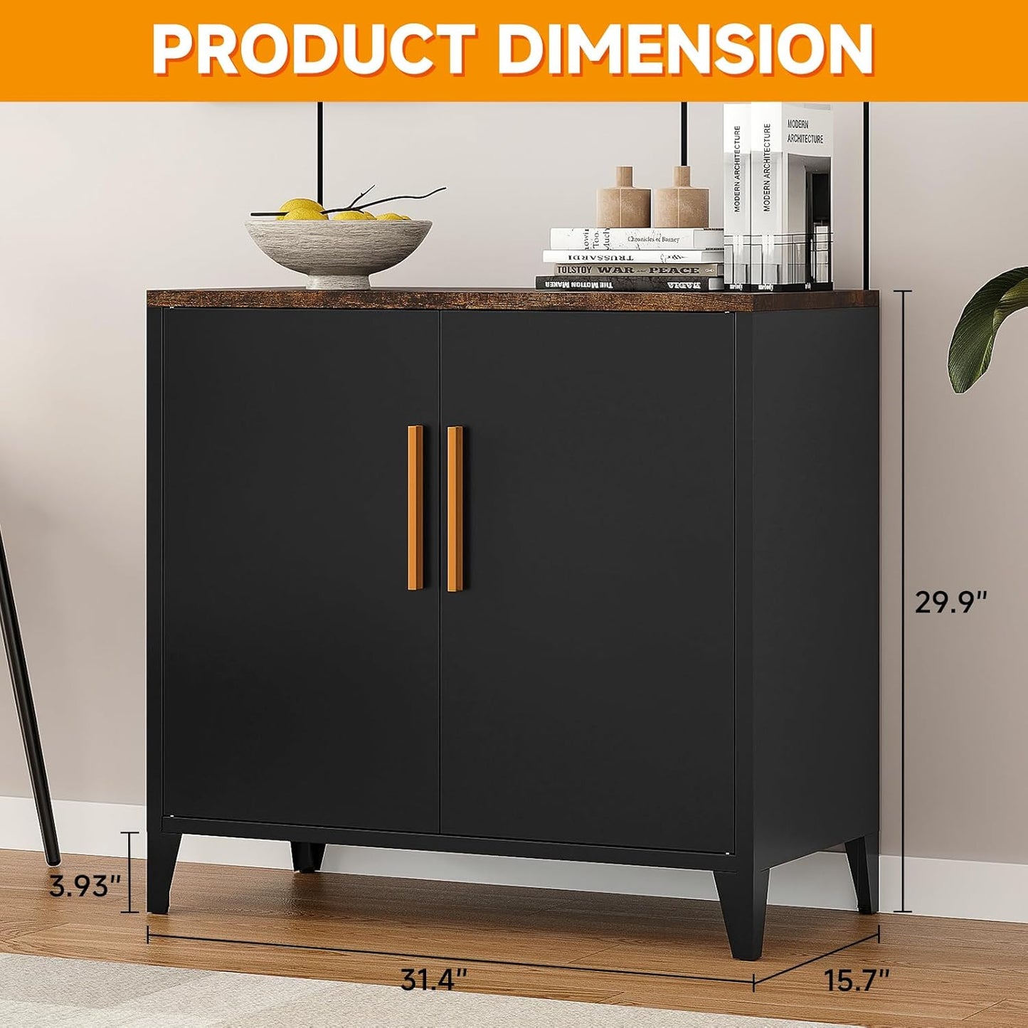 STANI Coffee Bar Cabinet with Storage,Small Kitchen Storage Cabinet,Pantry Cabinet,2 Doors, Metal, Adjustable Shelf, Kitchen,Coffee Bar, Garden, Entryway, Table Cupboard,16" Dx 32" Wx30 H Black