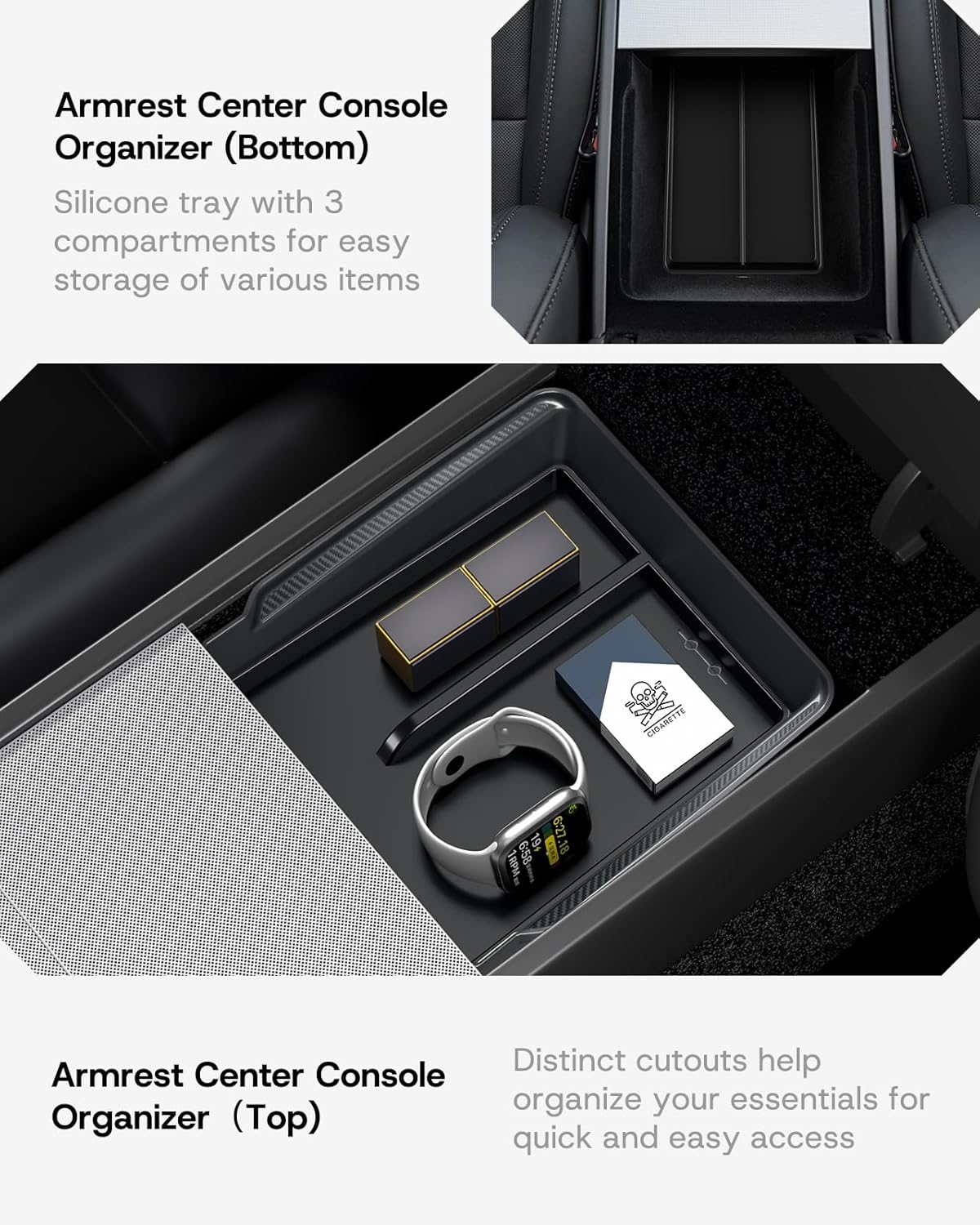 Center Console Organizer Tray for Tesla Model 3 Highland Accessories [Double Layer Space, Durable PC Material, Easy to Clean] Hidden Storage Case for Tesla Model 3 2024 2025 2026