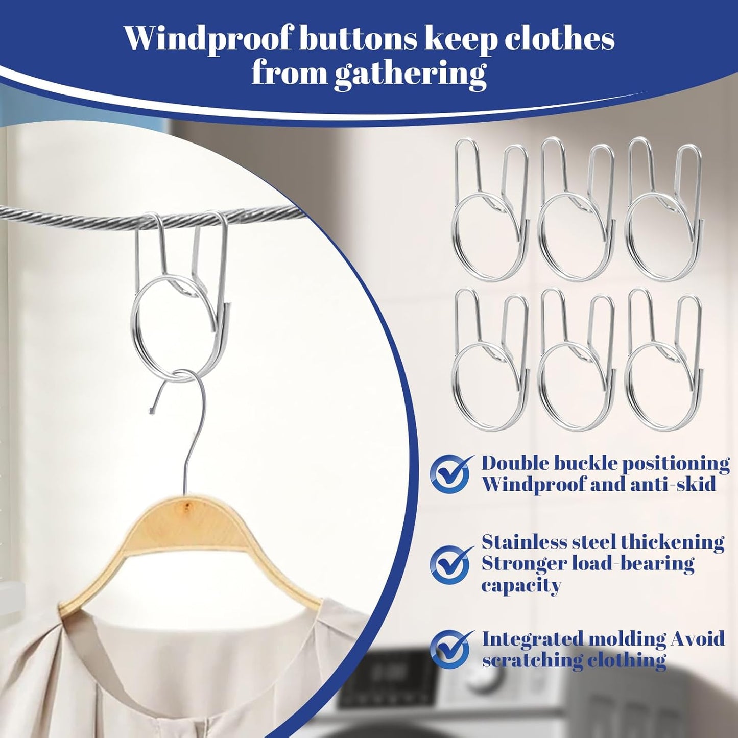 Retractable Clothesline Indoor, Non-Sagging Outdoor Clothes Line Retracting, 16.7 Ft Heavy Duty Clothes Drying Laundry Line, Wall Mounted Stainless Steel Clothesline for Balconies, Bathroom (White)