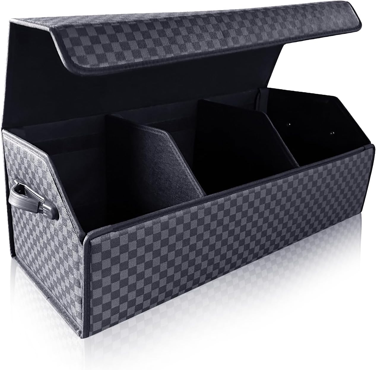 Trunk Organizer for SUV - Leather Storage Box, Extra Large, Magnetic Lid, Collapsible and Adjustable Car Organizer