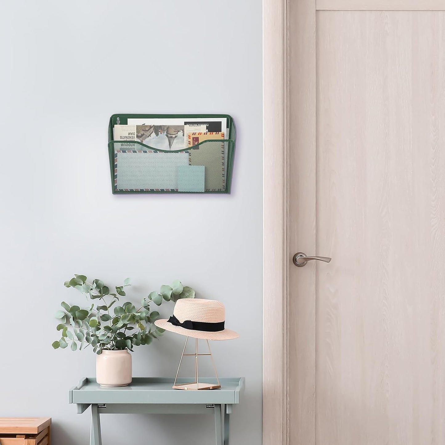 EASEPRES 3 Single Pocket Mesh Hanging File Organizer, Vertical Wall Mounted Magazine File Holder, Mount Basket Mail Paper Document Folder Organizing for Office, Home and School, Dark Green