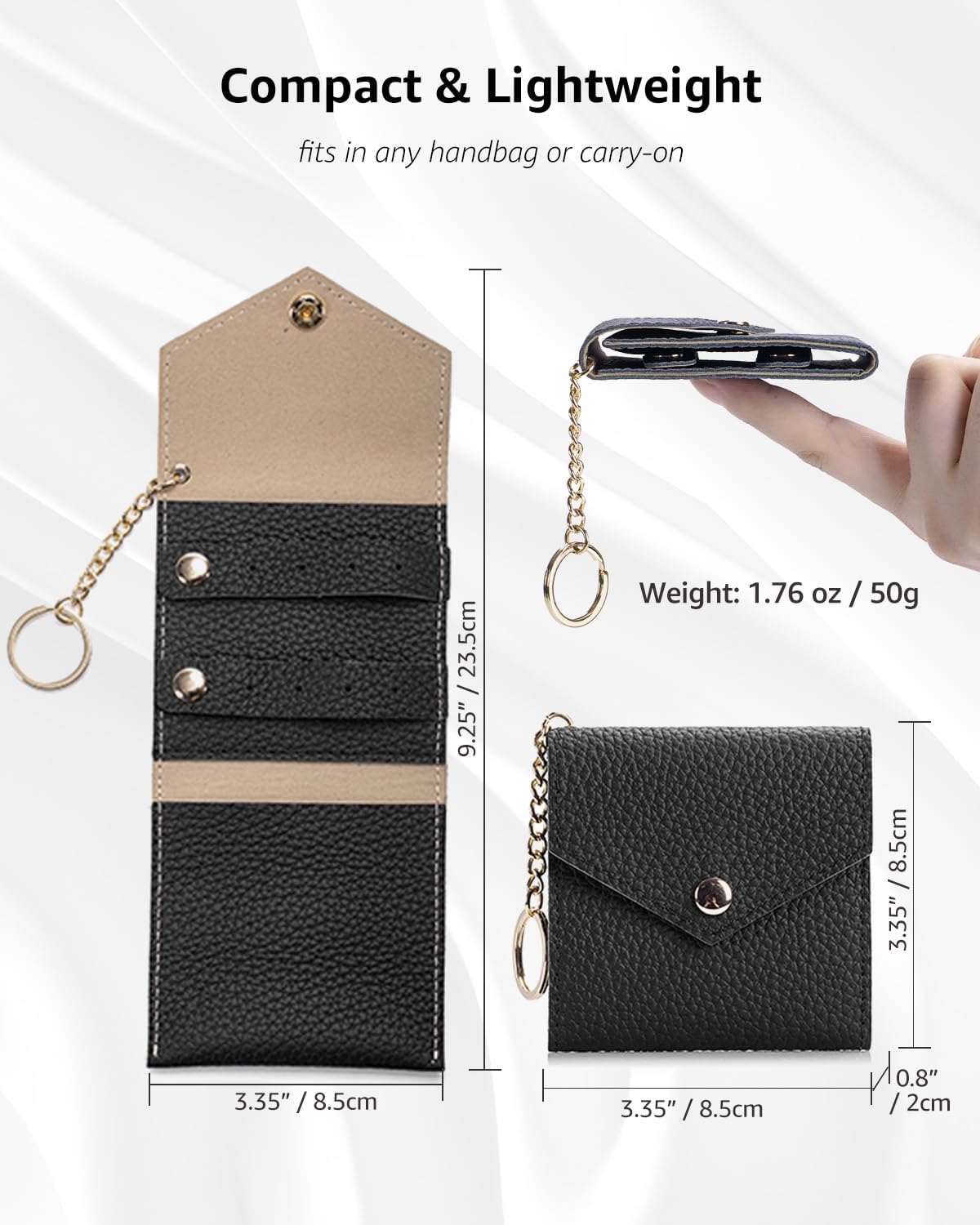 Small Travel Jewelry Organizer Case for Women, Genuine Leather Mini Jewelry Roll with Keychain, Portable Earring Ring Necklace Storage Pouch for Short Trips & Daily Use