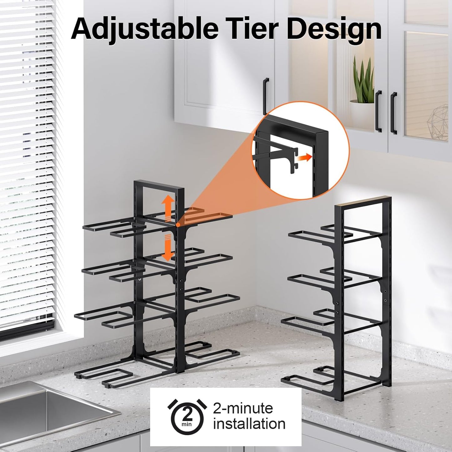 MUDEELA Pots and Pans Organizer under Cabinet 20.8" Height, Heavy Duty Adjustable Pot Pan Organizers inside Cabinet, 8-Tier Kitchen Cabinet Organizers and Storage for Big Stockpots, Heavy Cookware