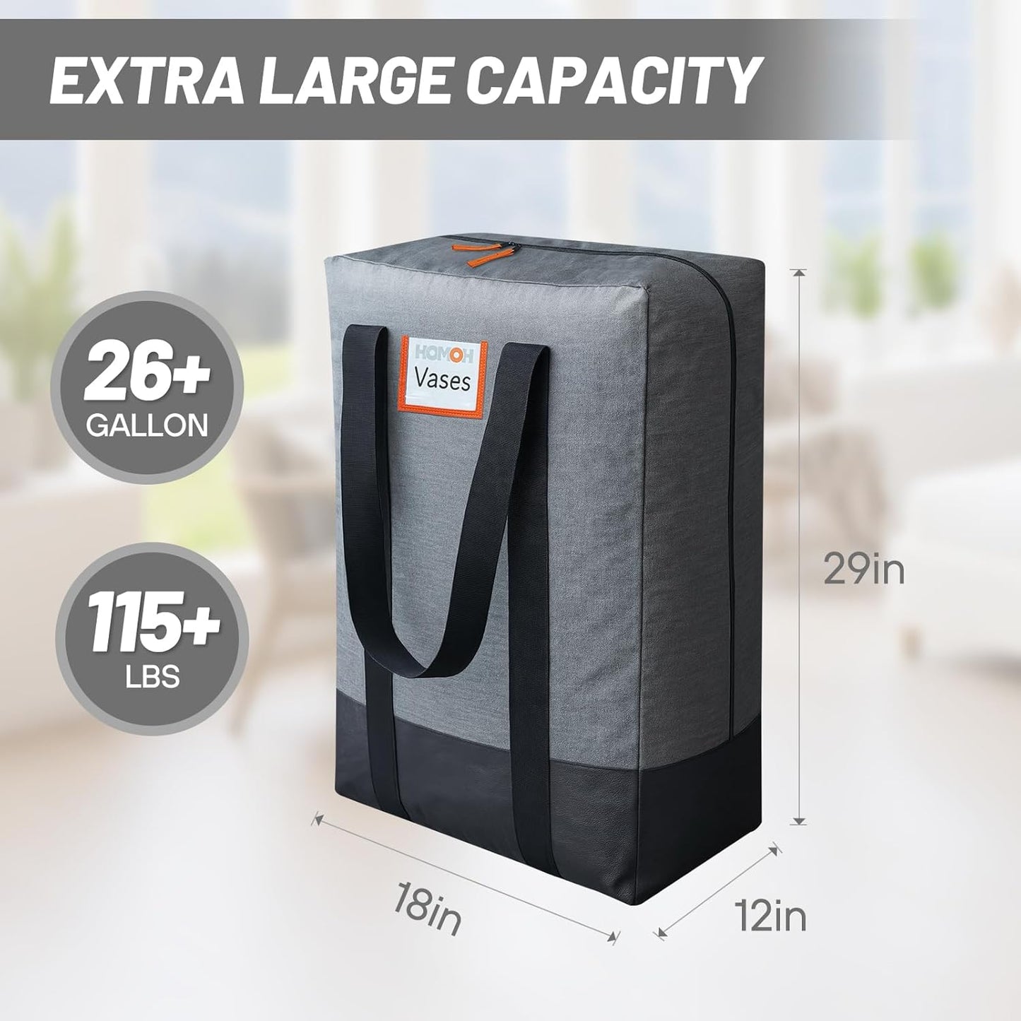 2 Pack Moving Bags, Heavy Duty Storage Bags with Zipper, Extra Large Packing Bags with Internal Compression Straps, Wrap Around Handles, Alternative to Moving Boxes, Grey and Black