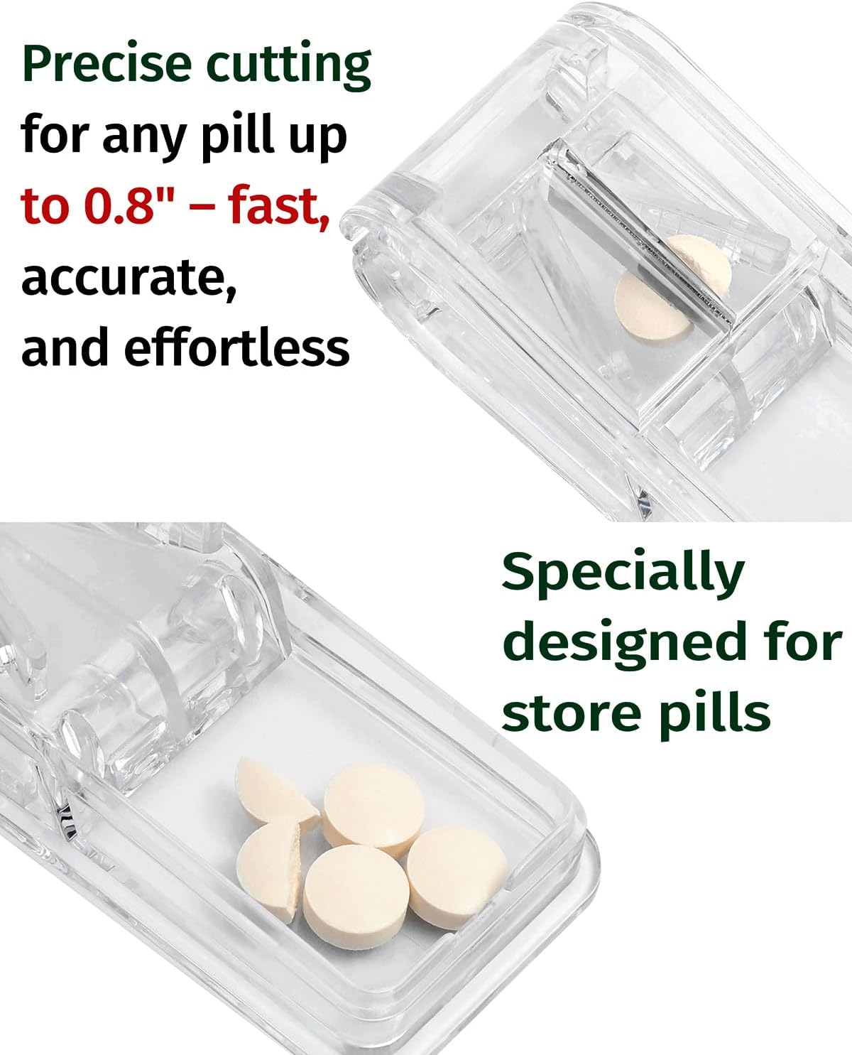 Medicine Organizer Storage Box with Pill Splitter,2 Pack Clear Portable Medicine Cabinet Organizer,Multipurpose Medicine Box with Lids,Trays,Labels,Handle,Empty First Aid Kit for Home,Travel