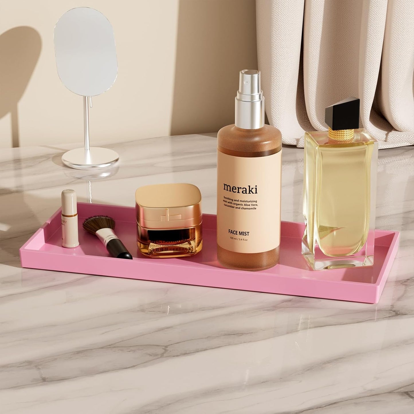 Vanity and Bathroom Tray, 15" ABS Countertop Organizer,Waterproof Vanity Tray for Toilet Tank,Perfume,Soap,Keys,Bathroom Accessories,Kitchen and Bath Trays,Non Slip Small Trays,Pink
