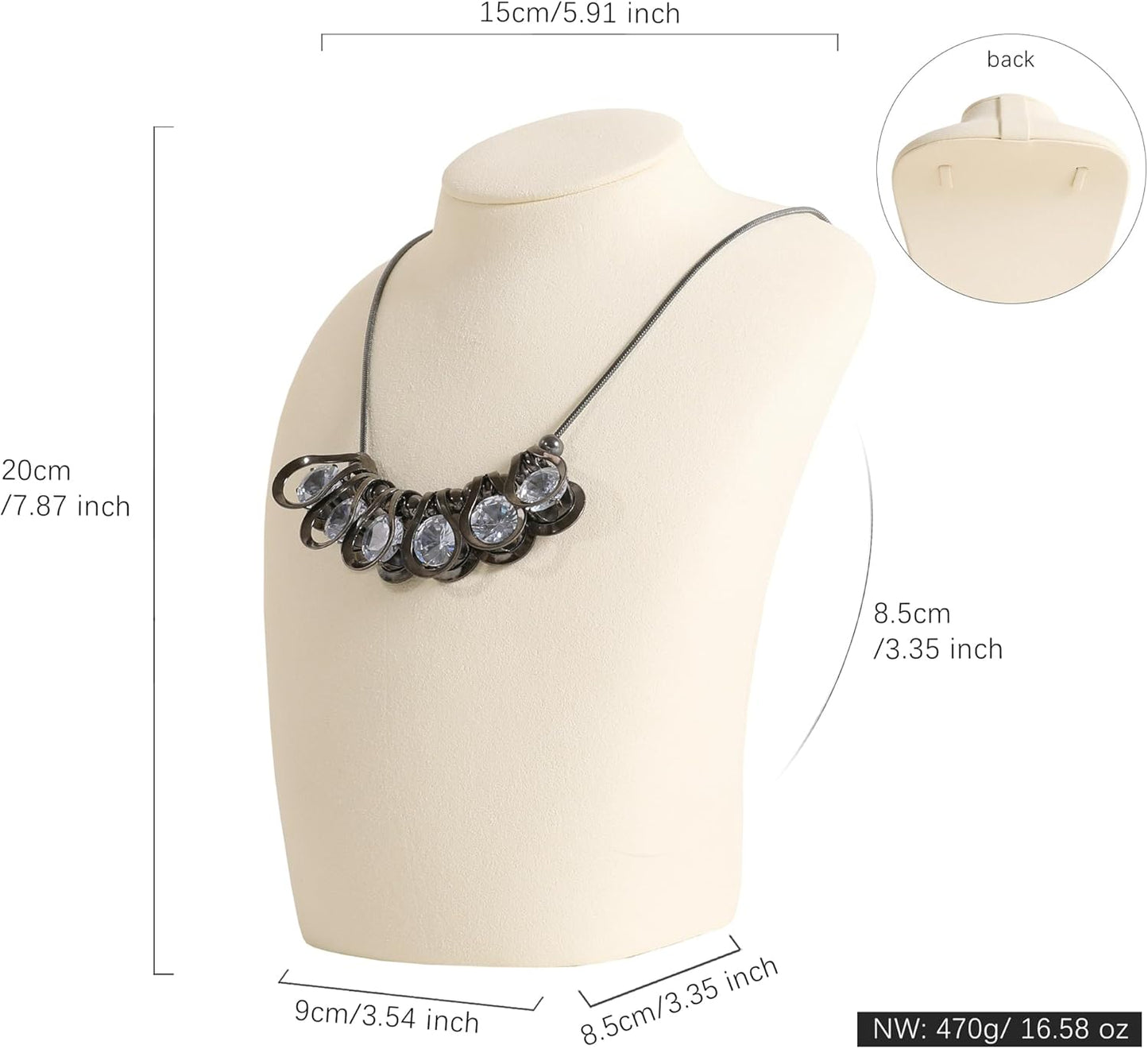 GemeShou Beige necklace hanger jewelry organizer, Velvet jewelry stand necklace holder, jewelry mannequin bust for necklaces, Jewelry boutique store photography props【Beige-Medium height 7.87 inch】