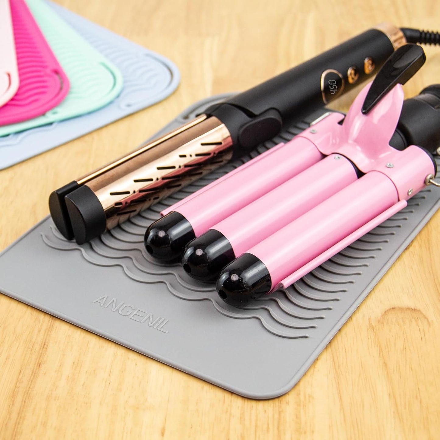 ANGENIL Travel Flat Iron Hair Straightener Large Pad Heat Mat for Curling Iron Silicone Sleeve Mat, Use for Heat Resistant Mat for Craft Glue Guns & Hair Iron Tools Pad