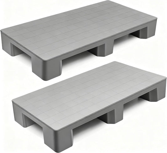 4 Pcs Plastic Pallet for Basement Storage Easy Stack Lightweight Floor Pallet Display Flooring Room Supermarket Christmas, Support up to 2000 Lbs (40'' L X 20'' W X 5.5'' H,Grey)