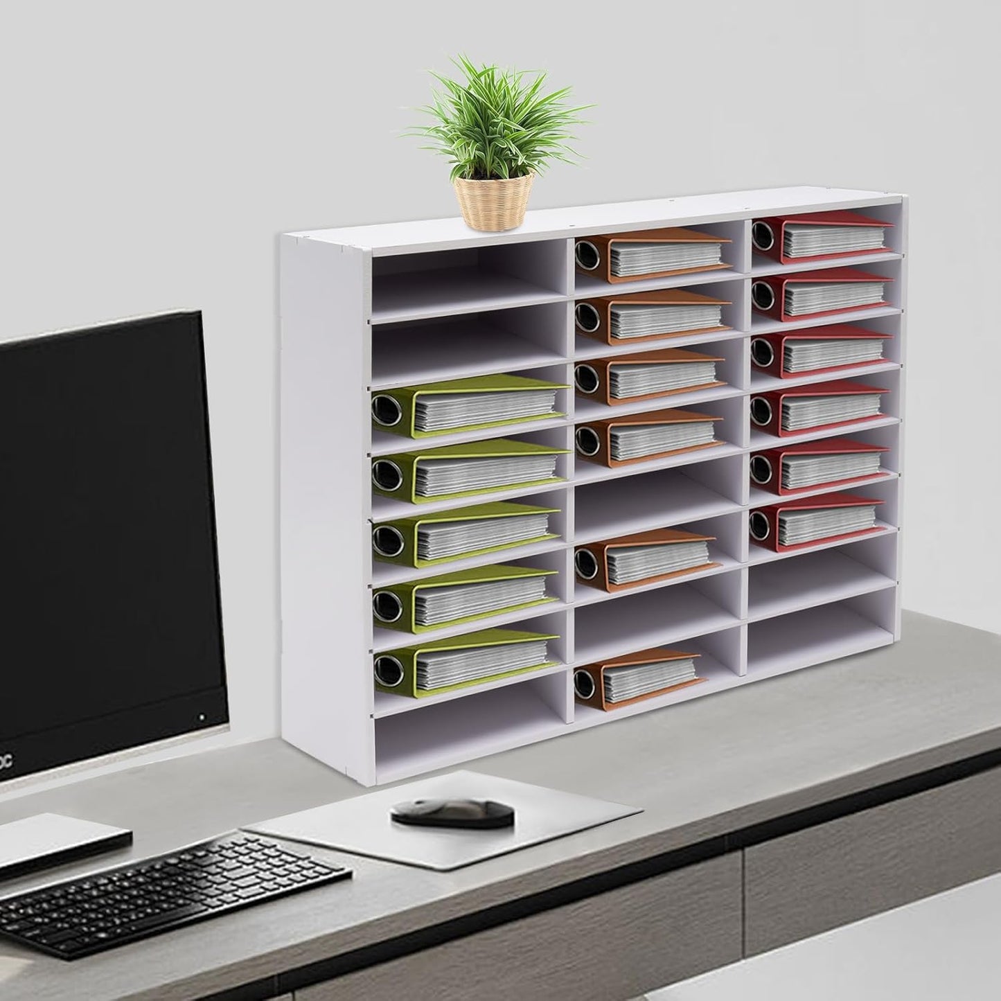 Mail Sorter Organizer, 24 Compartments Mailbox for Classroom, Desktop File Organizer with Adjustable Shelves, for Office Home Classroom, White