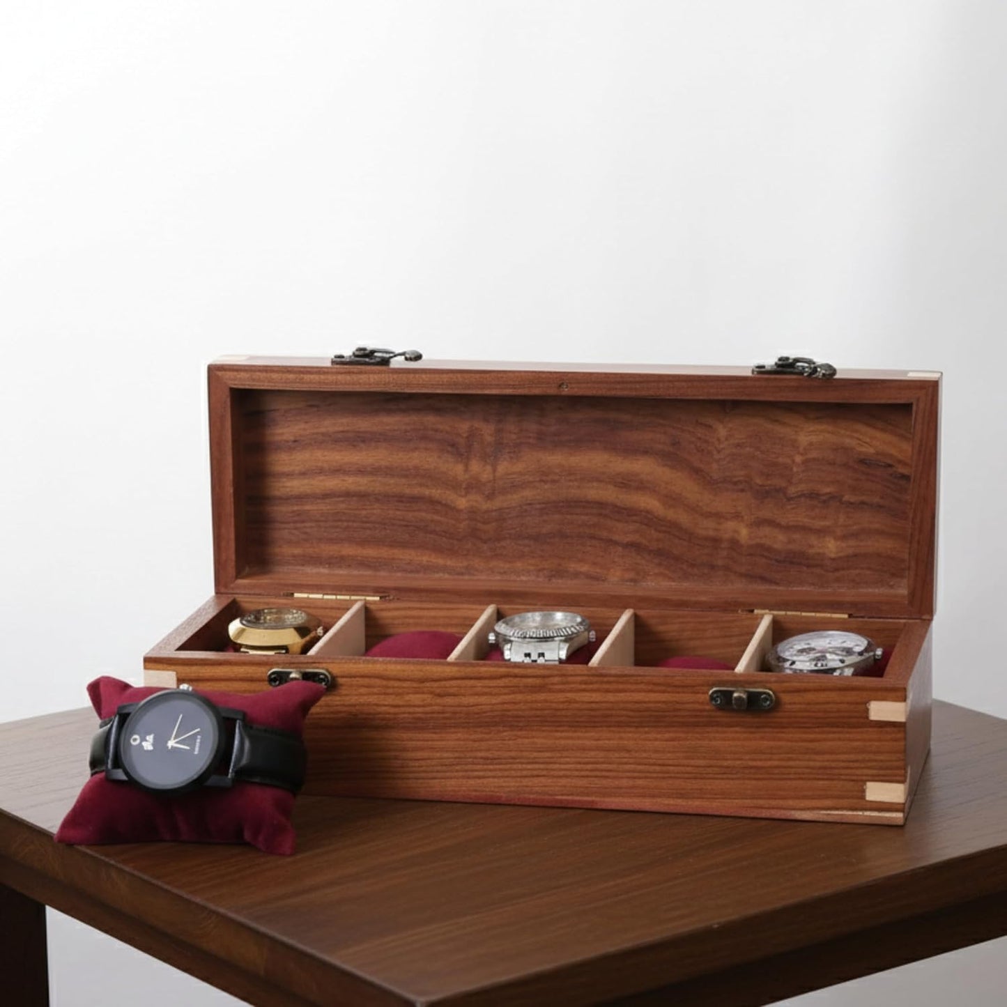 Wooden Watch Box for Men & Women, Watch Organizer & Display Case, Premium Long-Lasting Watch Holder for Storage, Elegant Gift for Watch Collectors (Wood Top, 5 Slots)