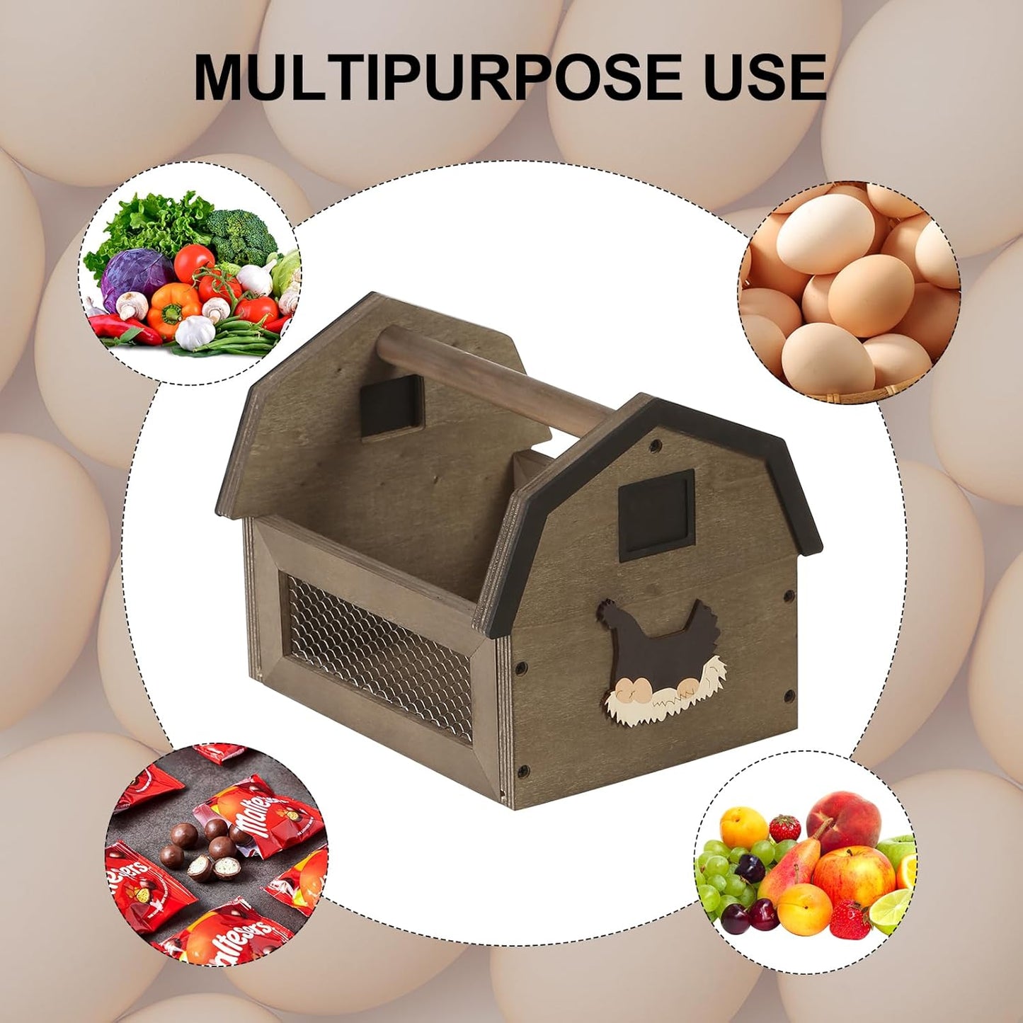 Egg Basket for Gathering Fresh Eggs, Farmhouse Egg Collecting Basket, Wood Chicken Egg Basket, Egg Basket Countertop. （Gray Medium） ZSHLXM