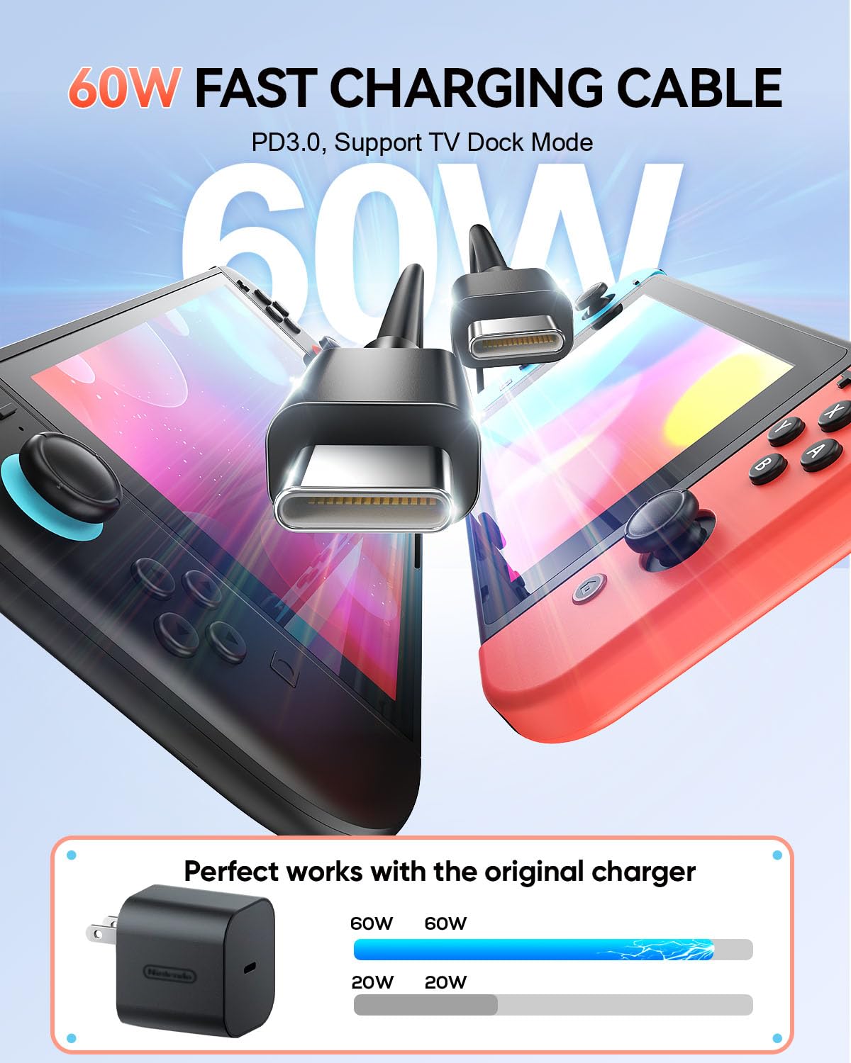 2 Pack (9.8FT) Switch 2 Charging Cable, Extra Long Power Cord for Nintendo Switch 2 Official Adapter, 60W Fast Charger[𝐀𝐂 𝐀𝐝𝐚𝐩𝐭𝐞𝐫 𝐂𝐨𝐫𝐝 𝐑𝐞𝐩𝐥𝐚𝐜𝐞𝐦𝐞𝐧𝐭]Accessories Switch 2 TV Dock