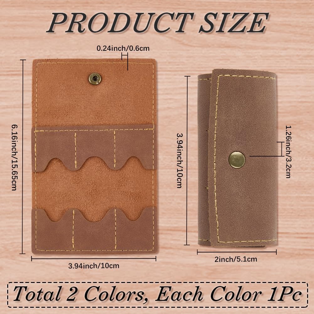 2PCS PU Leather Foldable Gaming Card Organizer Memory Card Holder with Metal Snap Button Portable Retro Leather Guitar Pick Case Micro SD Carry Cover for Travel Daily Storage CFexpress SIM