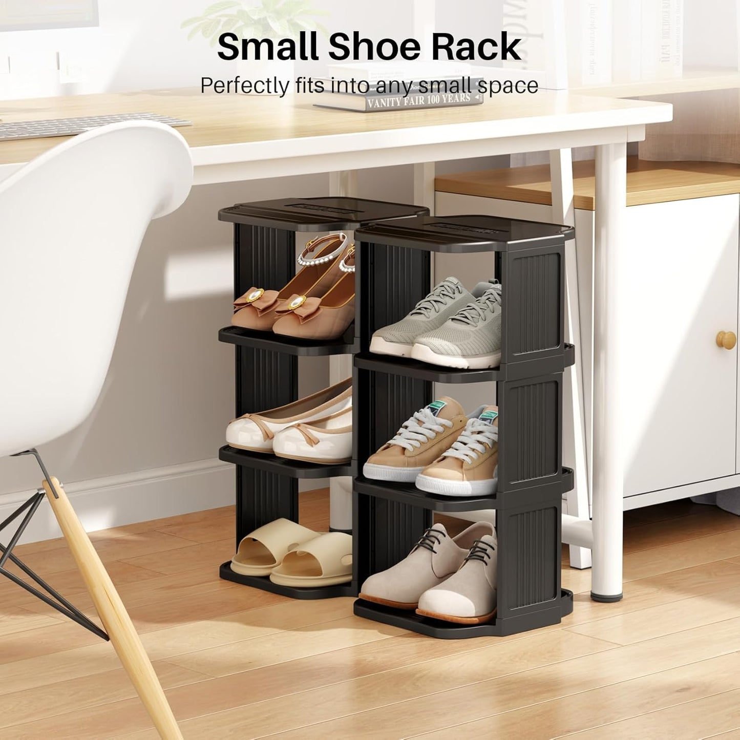Kitstorack 10 Tiers Stackable Shoe Rack for Closet and Front Door Entrance - Free Standing Plastic Stand, Narrow Tall Vertical Organizer for Small Spaces Storage