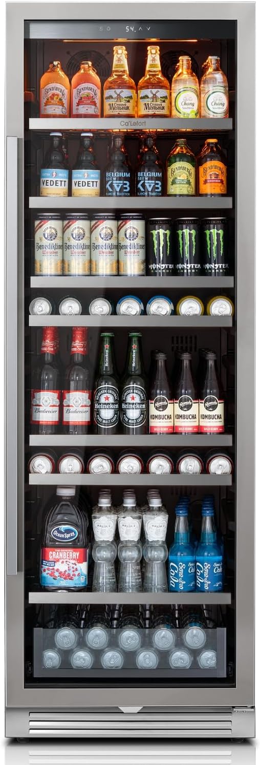 Ca'Lefort Beverage-Refrigerator 24 Inch, Tall Beverage Fridge Cellars Large Bar Drink Cabinet Built-in or Freestanding with Glass Door, Beer Cooler for Bottles and Cans Beer/Soda/Water/Wine