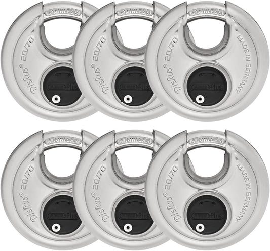 ABUS 20/70 6 Pack Heavy Duty Diskus Storage Padlock with 2 Keys for Storage, Outdoor, Commercial, 2.75in (70mm) Wide, Keyed Alike 161262