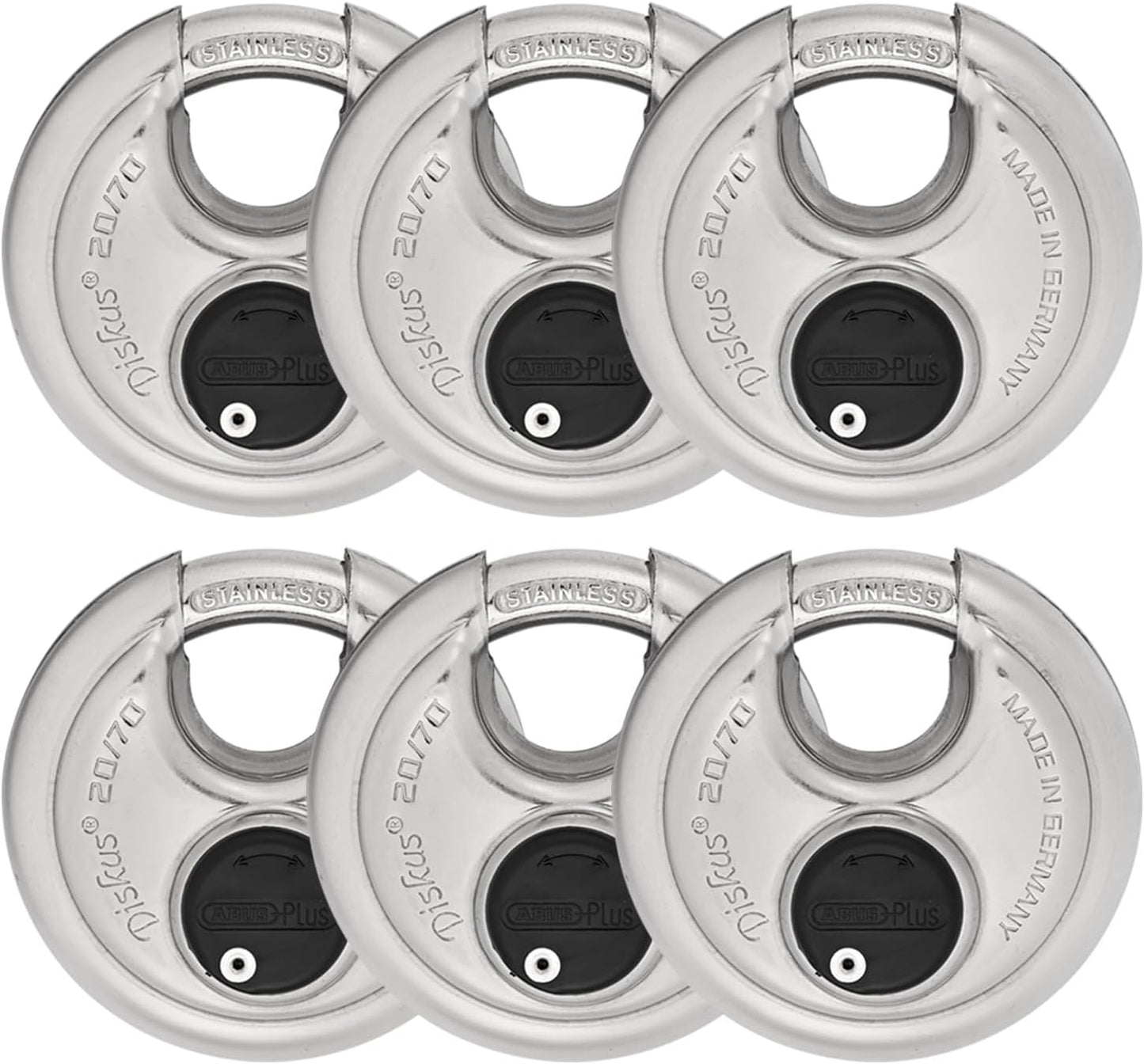 ABUS 20/70 6 Pack Heavy Duty Diskus Storage Padlock with 2 Keys for Storage, Outdoor, Commercial, 2.75in (70mm) Wide, Keyed Different