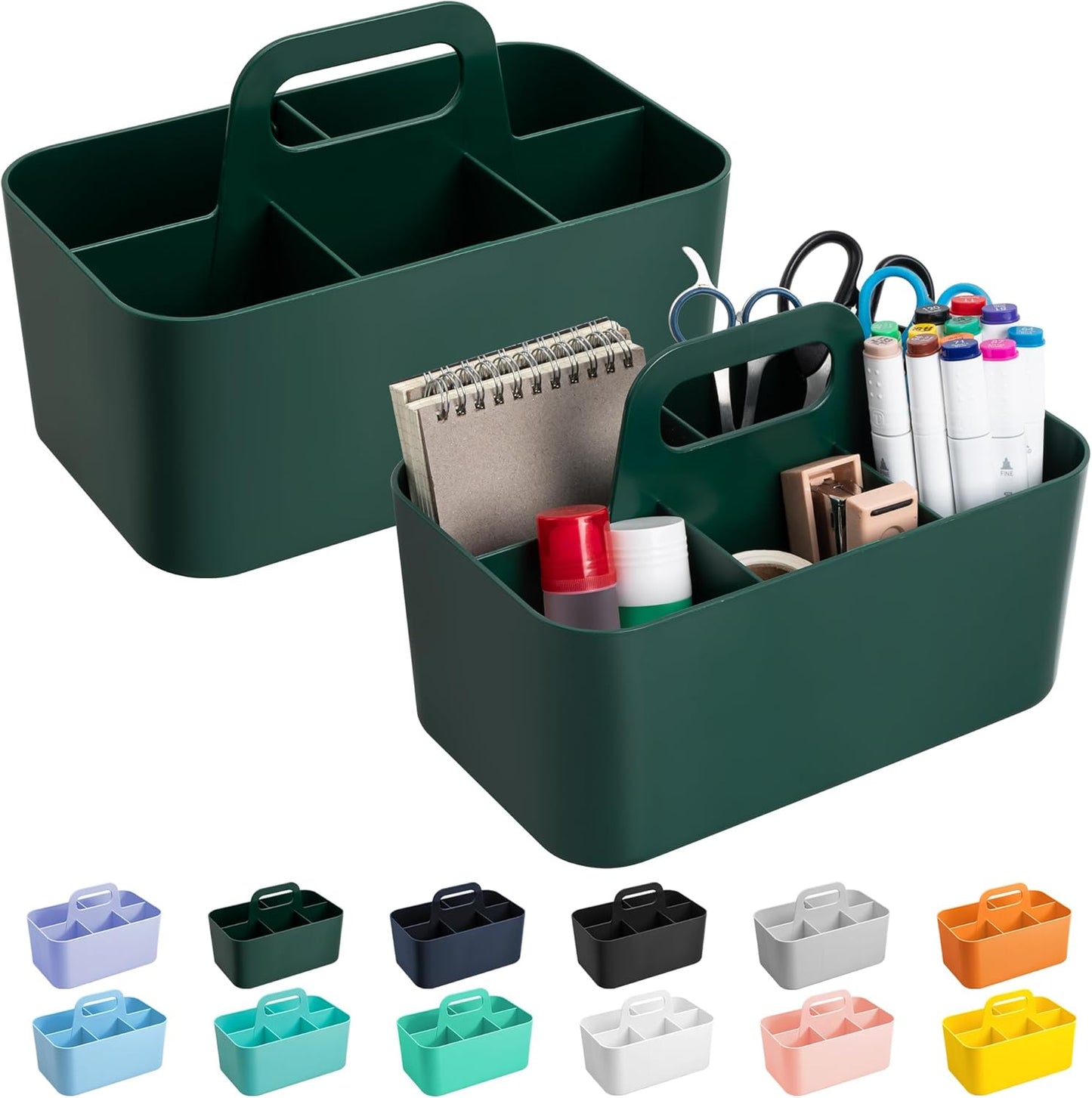 Tiawudi 2 Pack Caddy Organizer with Handle, Portable Plastic Caddy, Storage Organization for Cleaning, Bath, Makeup, Art, Craft, Stationery, Classroom and Office, Tote Organizer