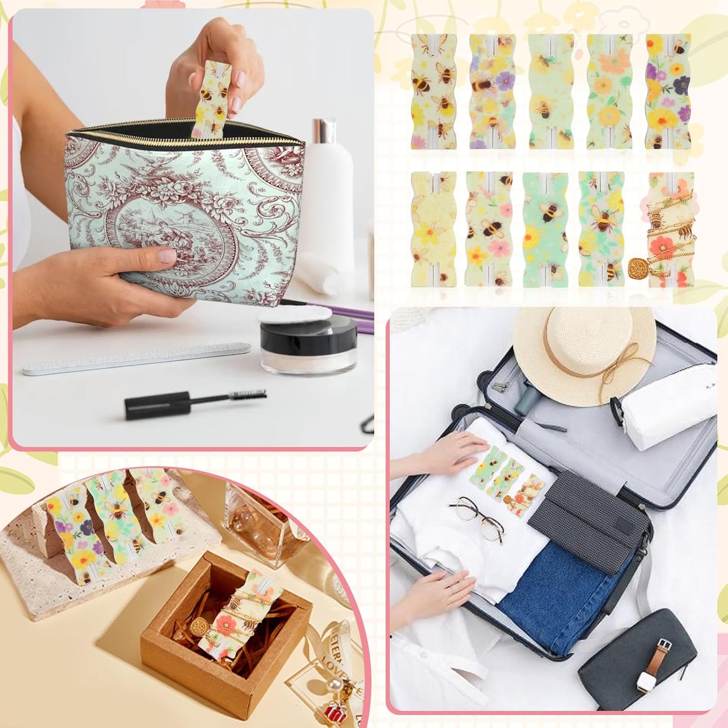 10pcs Tangle-Free Jewelry Organizer, Universal Necklace Display Card Holder, Portable Reusable Necklaces Containers Travel Organizer (Bee)