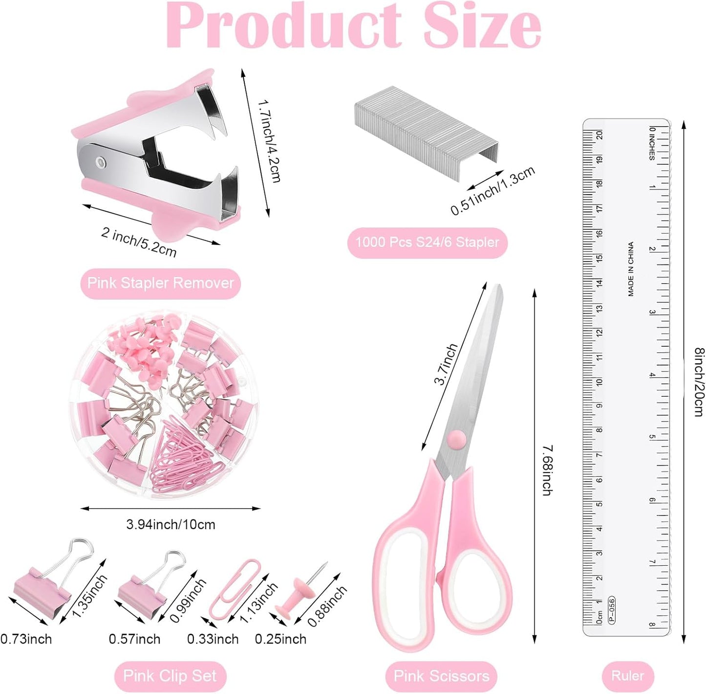 Pink Desk Organizers and Accessories, Pink Office Supplies Include Mesh Desk Organizer, Tape Dispenser, Stapler, 1000 Staples, Staple Remover, Pen Holder, Clips Set, Ruler, Scissors