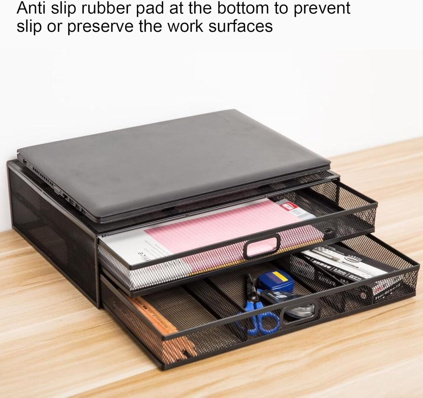 Pilipane Monitor Stand Riser with Drawer Large Storage Space Anti Slip Rubber Pad Metal Mesh Monitor Riser for Office Household