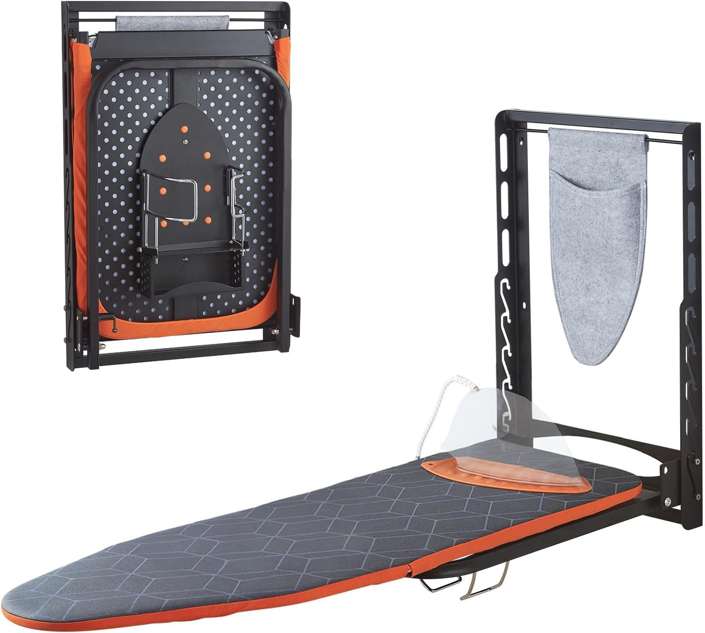 Wall Mounted Ironing Board with Iron Holder, 42 X 14 Compact Mount Foldable Ironing Board for Small Spaces, Space Saving with Cotton Fabric Cover and Silicone Iron Rest