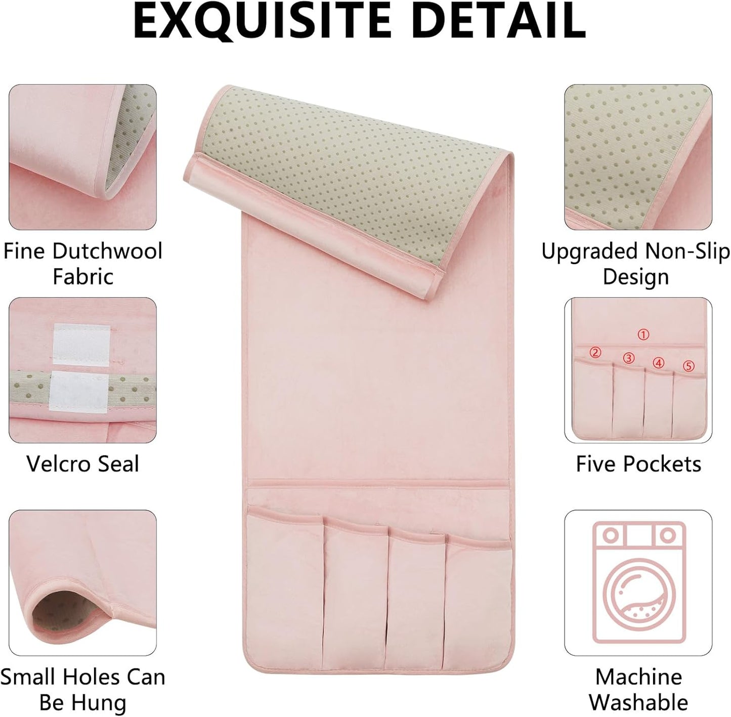 Remote Control Holder for Armchair，Couch Caddy Organizer TV Remote Holder for Bed Storage 5 Pockets，Remote Caddy Bedside Organizer Bedside Table Organizer (Pink, 35"x12.4")
