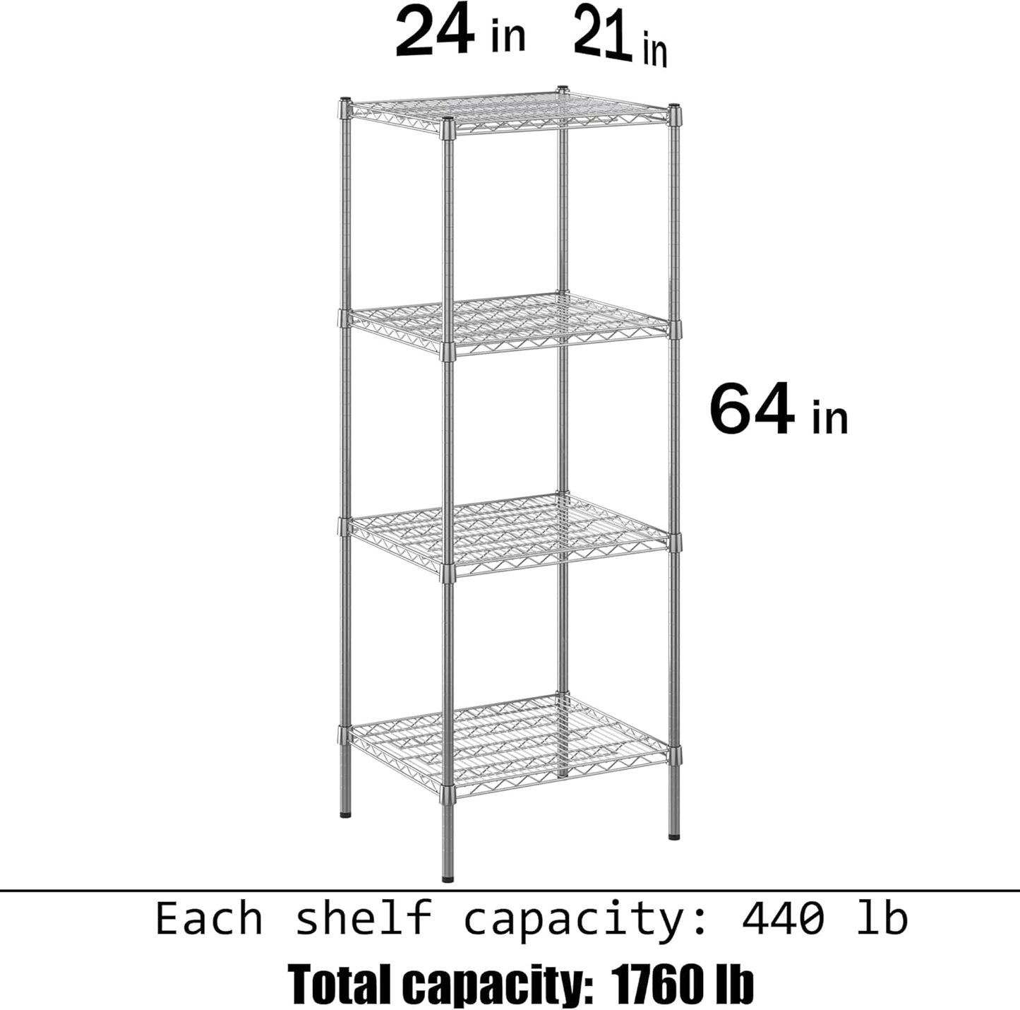 21" Deep x 24" Wide x 64" Height Wire Shelving Kit | 4-Tier | NSF Commercial Storage Rack Unit