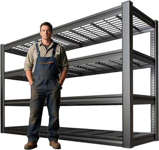 68" Wide Heavy Duty Garage Shelving Units, 4-Tier Deep Storage Shelves,Black Metal Garage Shelves,Steel Shelf,Large Storage Rack,Industrial Shelving for Shop, 68" W x 20" D x 68" H
