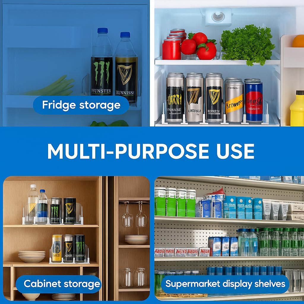 Dwella Drink Organizer for Fridge – 3-Tier Can Dispenser for Fridge, Self-Pushing Drink Dispenser Fridge, Adjustable Width Durable Soda Can Organizer for Refrigerator