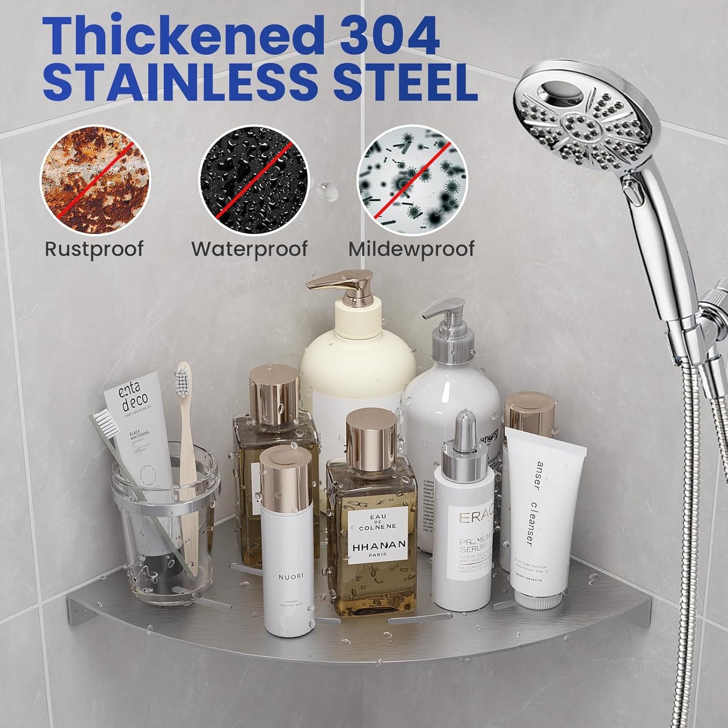 2 Pack Corner Shower Shelves Load Capacity 40 lbs 304 Stainless Steel Shower Corner Shelf Will not Rust 8in Shower Shelf for Inside Shower Brushed Nickel Drilling Installation