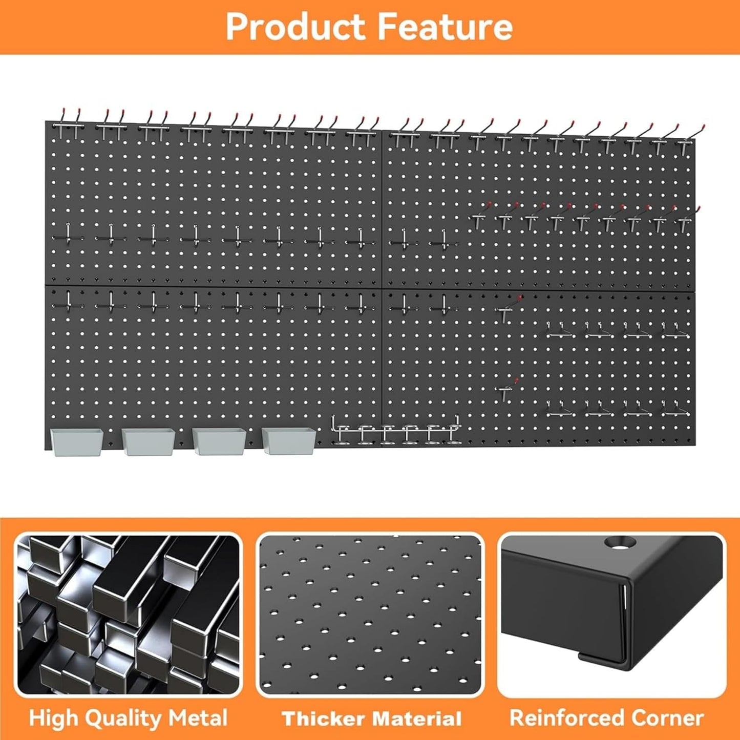 WALMANN Metal Pegboard Panels for Wall Tools Storage Pegboard for Garage, Workbench, Modular Peg Board Tool Organizer Board (Black 12"*24", Pack of 4)