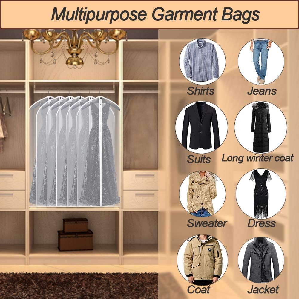 Suit Bags for Closet Storage Garment Bag 24''X40'' Clear Garment Bags for Hanging Clothes (Set of 6) Plastic Waterproof Suit Cover Bag with Zipper for Coats, Jackets, Shirts