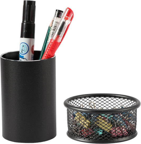 Pen Holder & Paperclip Holder, 2 Pack Aluminum Alloy Waterproof Mesh Paper Clip Holders, Desktop Dispenser Organizer for Desk Binder Clip Bobby Pin Pen, for Home Office School Supplies