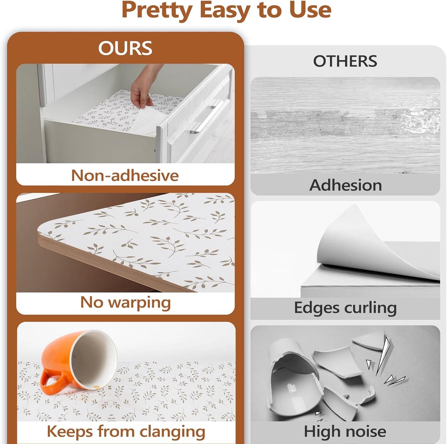 Shelf Drawer Liner for Kitchen Cabinets Non Adhesive, Slip Resistant Strong Grip Thickened Cabinet Liners for Shelves Non Slip Shelving Paper for Cupboard, Dresser, Pantry (Leaves, 17.5" x 20 FT)