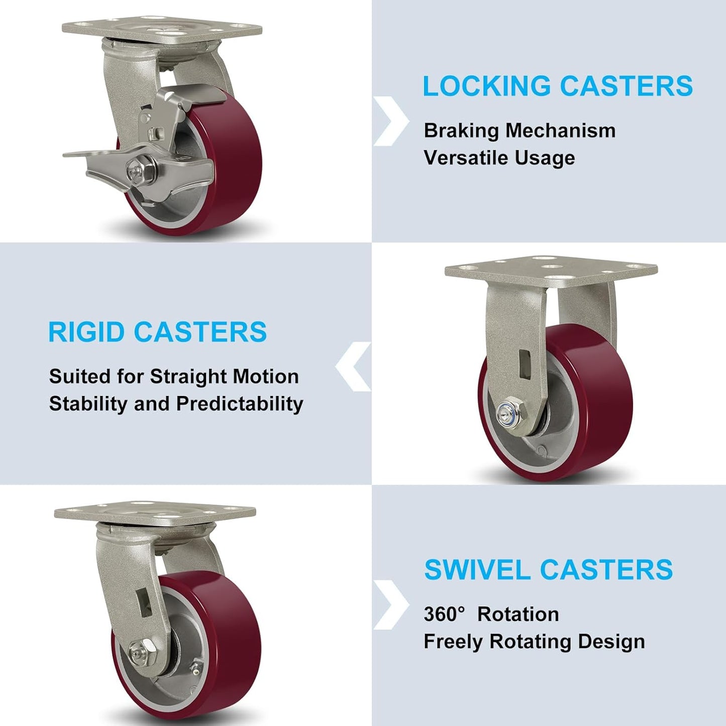 SY America 4" X 2" Casters Wheels,Heavy Duty Casters Set of 4，Polyurethane on Aluminum Wheels,4 Swivel Casters,3200 LBS Load Capacity