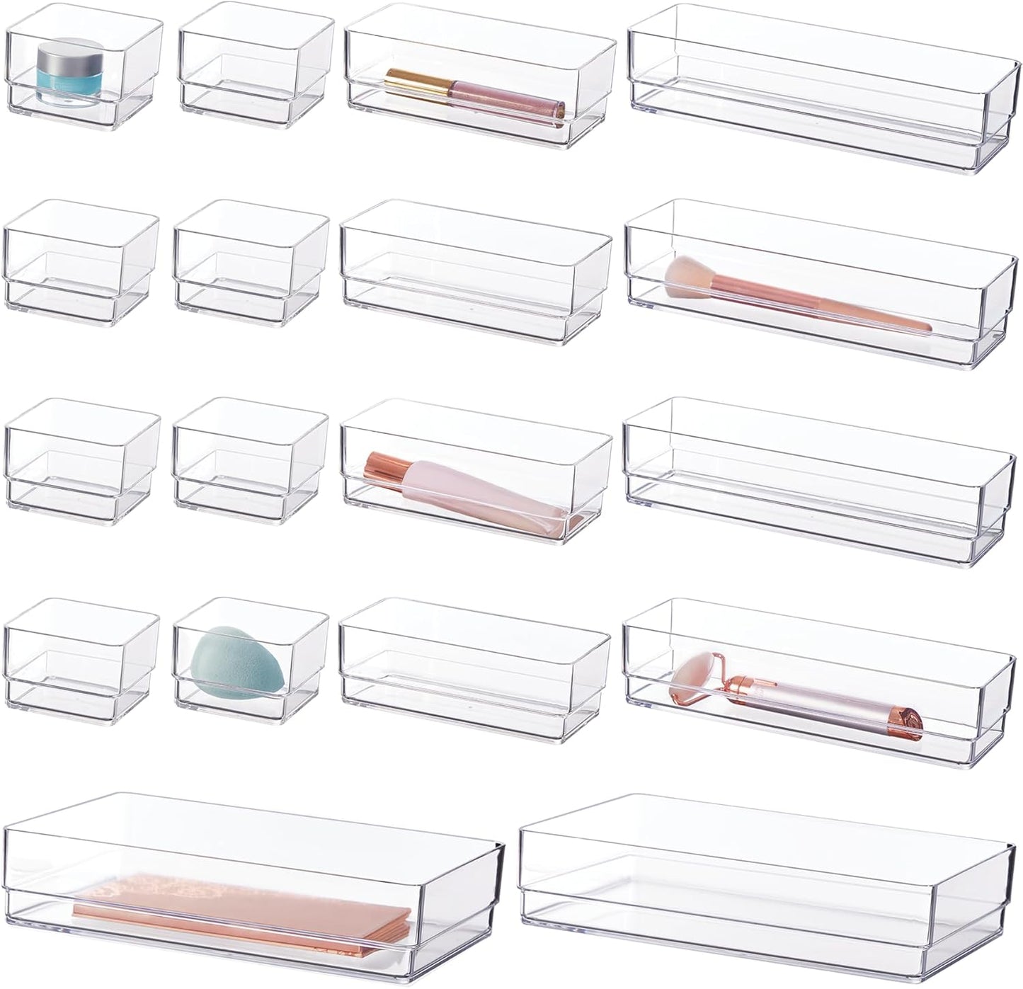STORi SimpleSort 18-Piece Stackable Clear Drawer Organizer Set | Multi-size Trays | Makeup Vanity Storage Bins and Office Desk Drawer Dividers | Made in USA