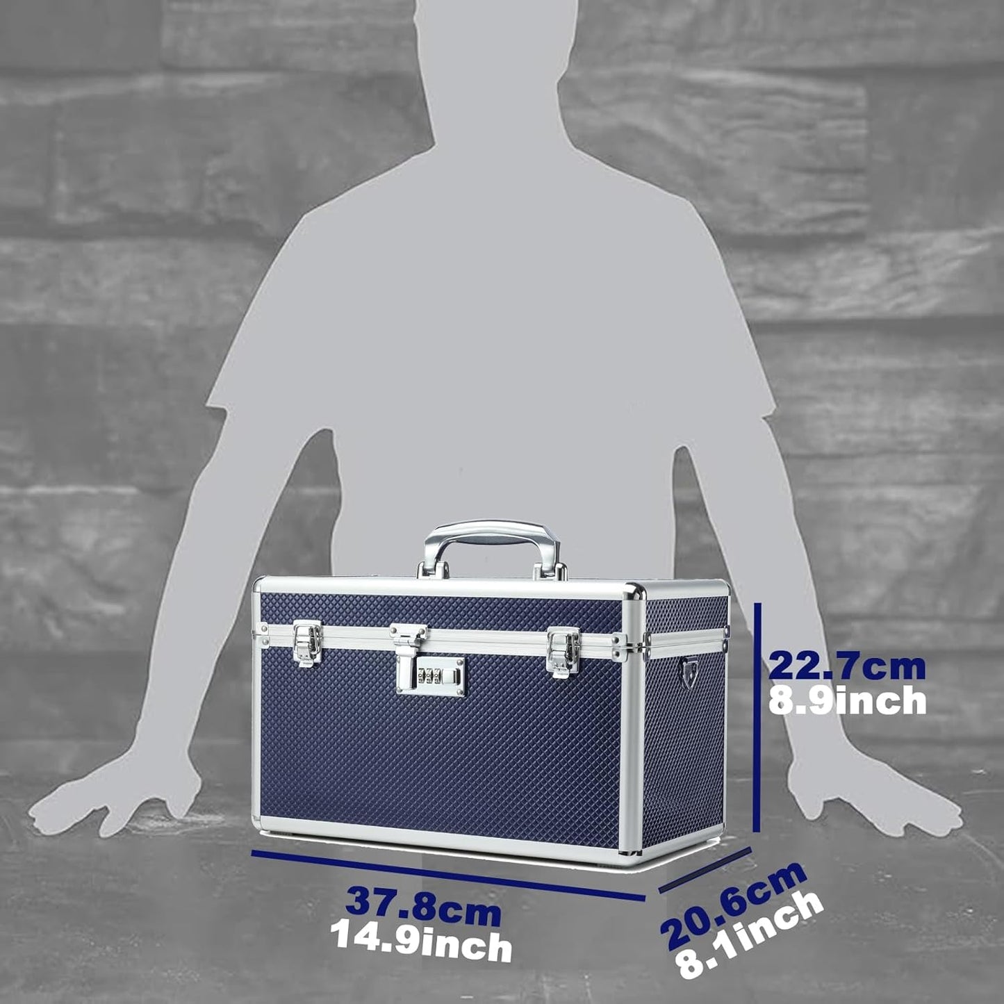 Storage Lock Box with Combination code, Lockable Medicine Storage Case, Empty First Aid Box, Security Lock Box, Multipurpose Lockbox for Home and Outdoor Use (Blue, X-Large)