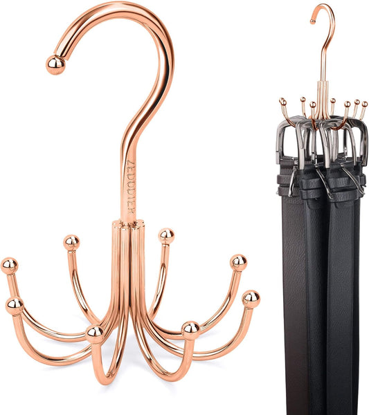ZEDODIER Belt Hanger, 2 Pack Belt Rack Closet Accessories Organizer, Maximum 24 Storage Capacity, Hanging Holder Storage Hook for Belt, Bra, Tank Top, Tie, Scarf, Purse, Rose Gold