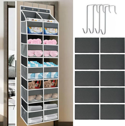 5-Tier Heavy Duty Over the Door Organizer with 10 Compartments - 600D Oxford Cloth Large Behind Door Storage for Closet, Nursery, Bedroom, Pantry, Diaper & Toy Organizer (Gray)