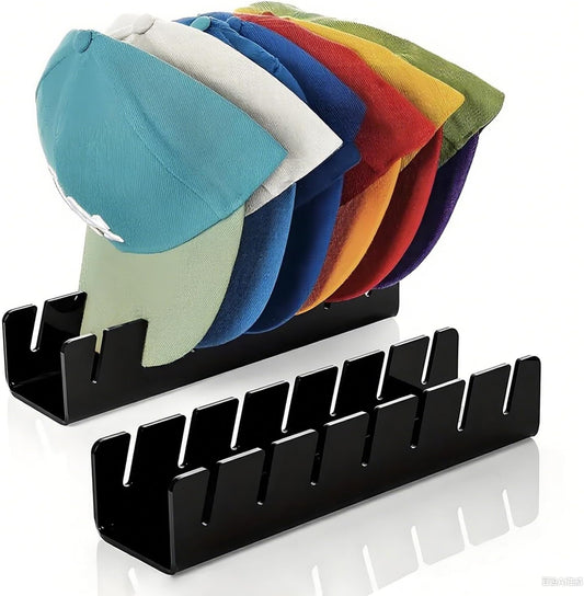 Hat Organizer for Baseball Caps, 2 Pack No Install Clear Acrylic Hat Rack, Hat Holder for 14 Baseball Caps Storage Organizer, Space Saving Closet Organizers and Storage (Black)