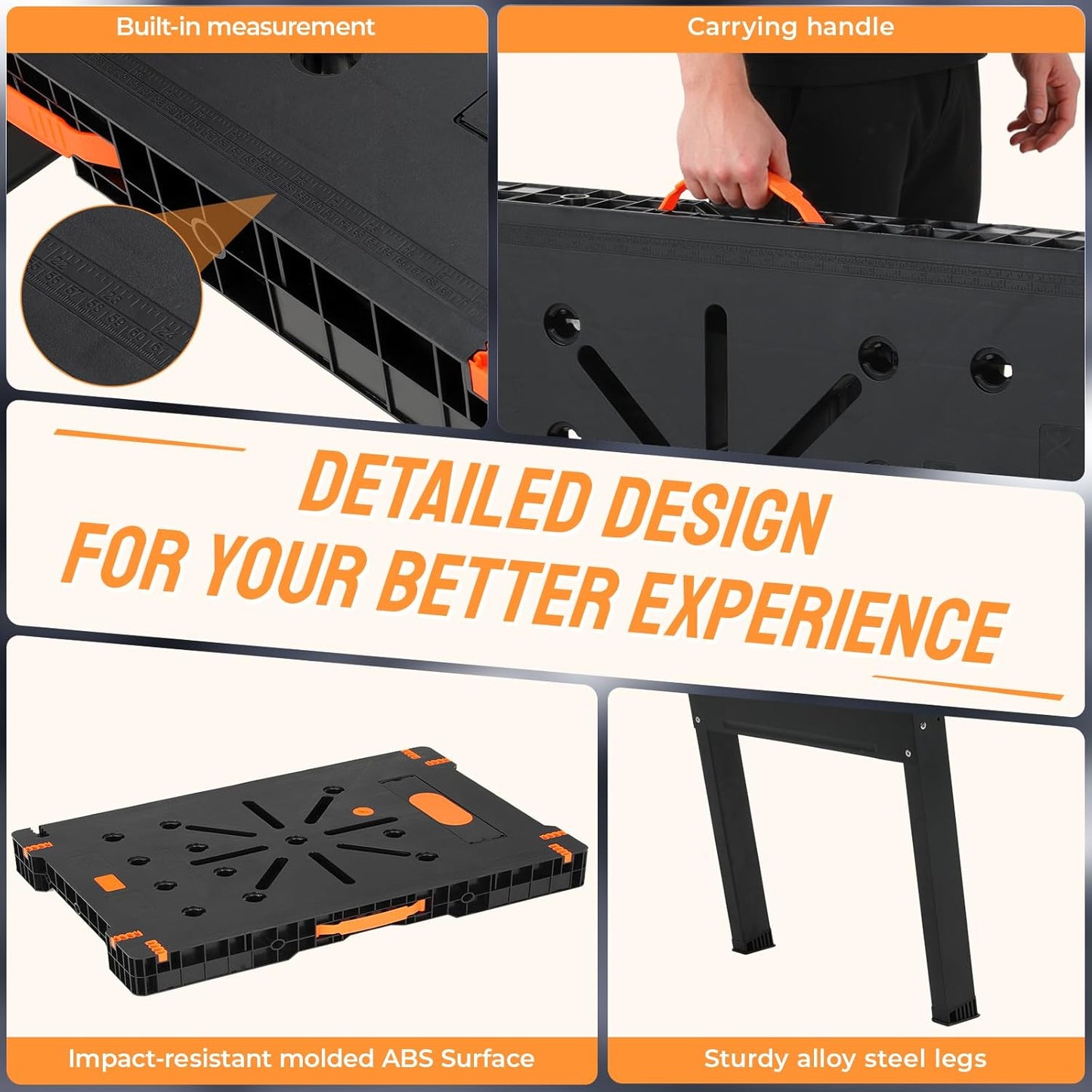 TLGREEN Folding Work Table,2 Pack,Express Portable Workbench Set of 2, Lightweight Workbench with Clamps Dogs, Clamps,Power Strip,for Garage,Table Saw,Home,Workshop,330lbs Load Capacity