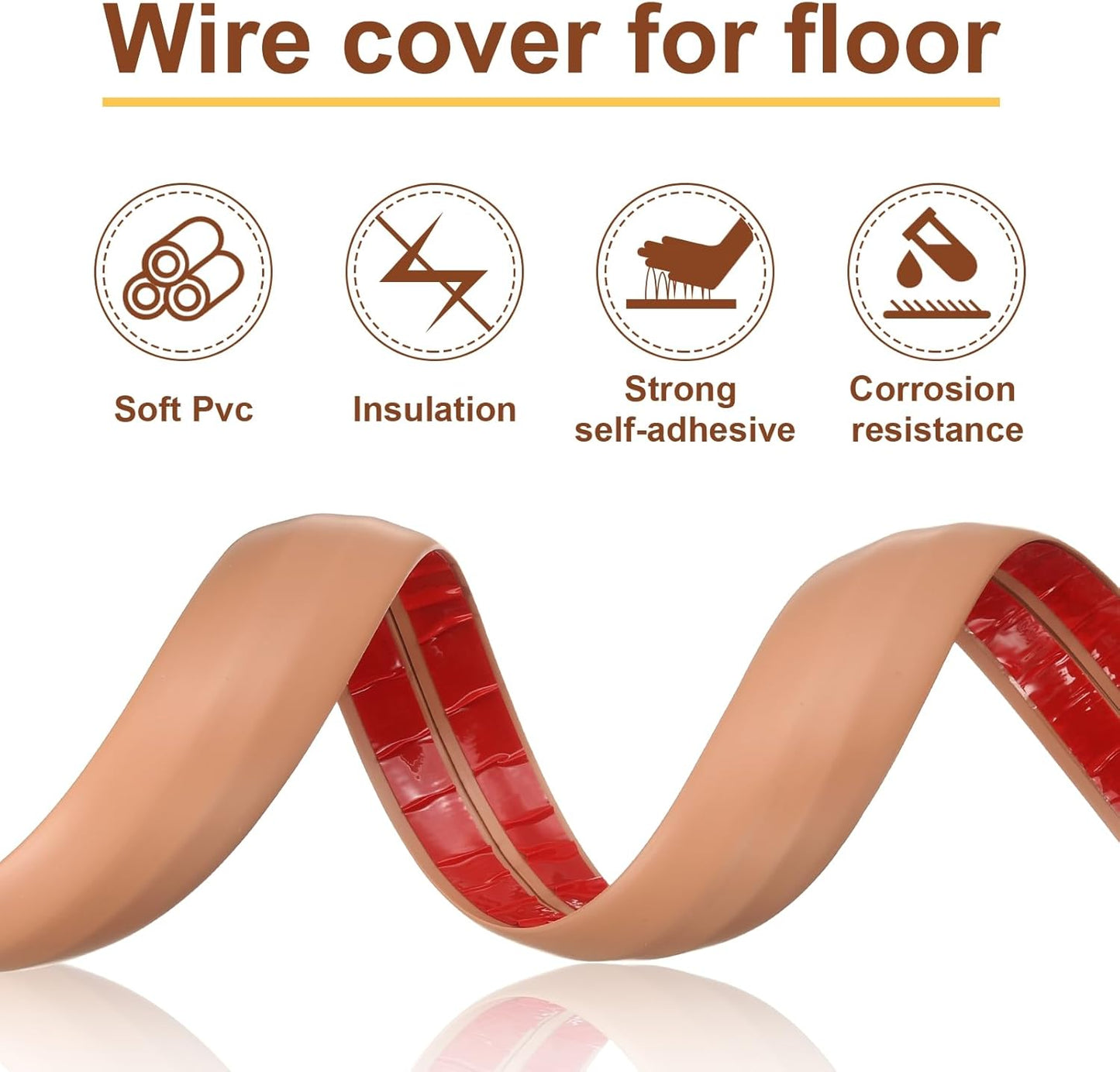 HARFINGTON 6ft Cord Cover Floor W0.6 x H0.33 Inner Channel PVC Hide Extension Cable Floor Wire Hider Wire Covers Protector for Prevent Cable Trips Cables Management, Wood Brown