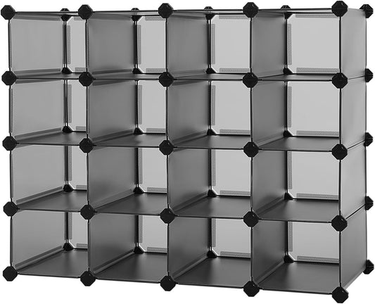 SONGMICS Shoe Rack with 16 Cubes, Interlocking Plastic Shoe Organizer, DIY Storage Cabinet for Closet Entryway Bedroom Garage, Space Saving Design, 12 x 35.1 x 27.2 Inches, Grey ULPC445G02