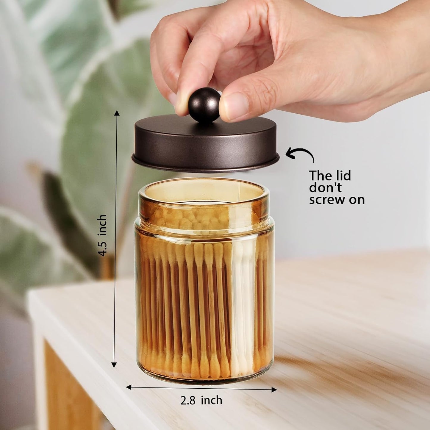 Amolliar Bronze Glass Apothecary Jar With Metal Lid & Stickers, Bathroom Qtip Dispenser Storage Canister, Perfect for Cotton Balls, Cotton Swabs, Makeup Pads, Bath Salt, Floss, 1 Pack (Bronze)