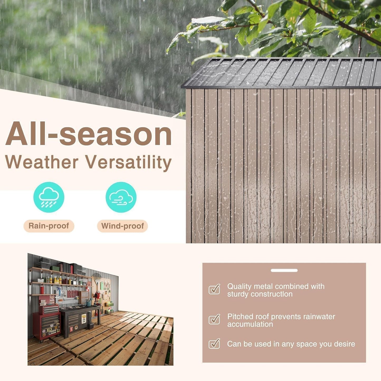 10x14 FT Outdoor Storage Shed, Large Garden Shed with Updated Frame Structure and Lockable Doors, Metal Tool Sheds for Backyard Garden Patio Lawn, Brown