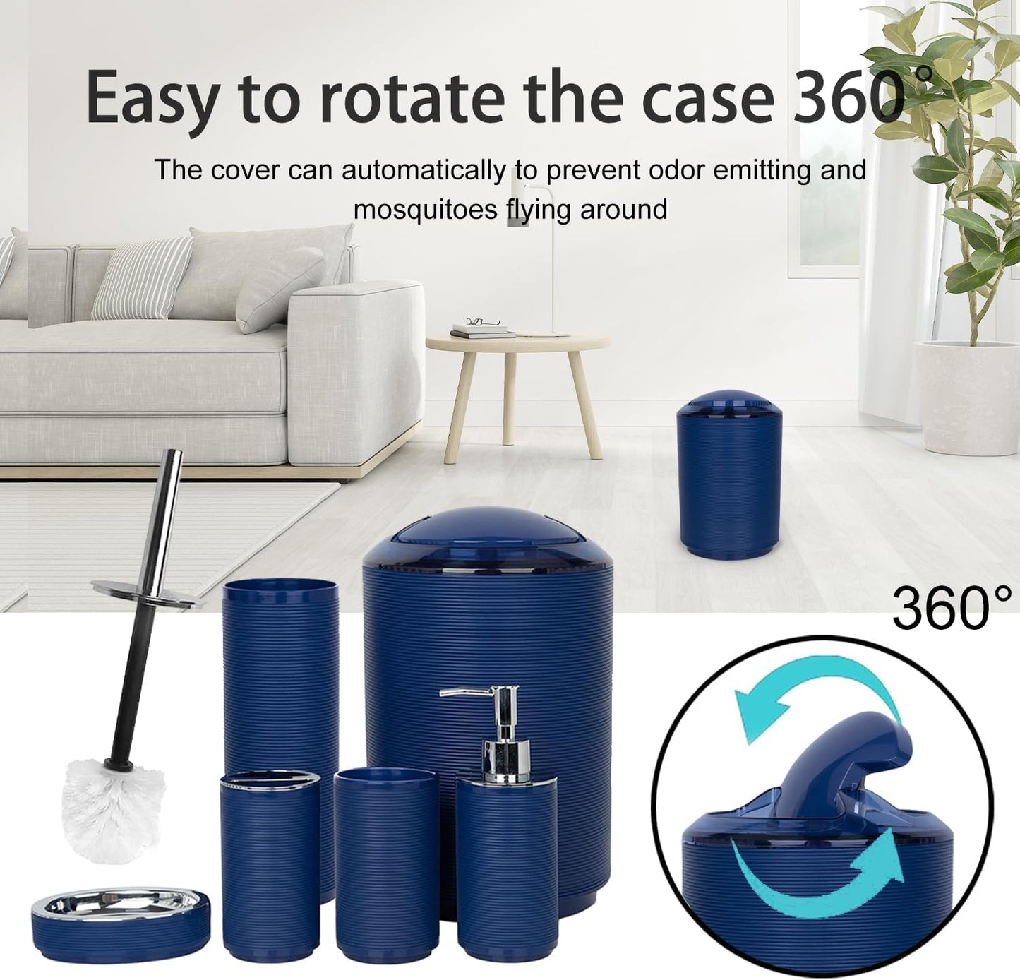 CERBIOR Bathroom Accessories Set 6 Piece Bath Ensemble Includes Soap Dispenser, Toothbrush Holder, Toothbrush Cup, Soap Dish for Decorative Countertop and Housewarming Gift (Blue)